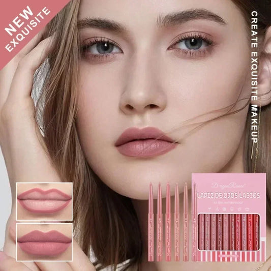 12 Pcs Waterproof Nude Lip Liner Set - Matte, Long - Lasting & Moisturizing