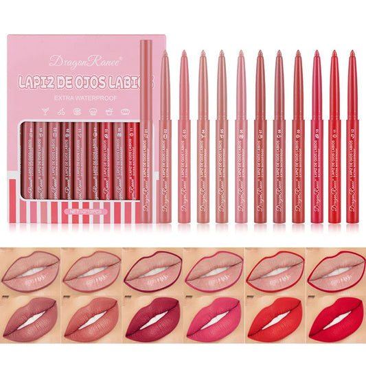 12 Pcs Waterproof Nude Lip Liner Set - Matte, Long - Lasting & Moisturizing