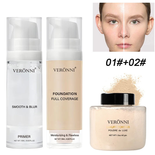 3pcs Face Makeup Foundation with primer&powder