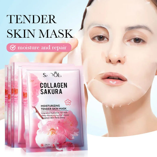 5pcs SADOER Sakura Collagen Face Masks  Moisturizing & Brightening & Firming